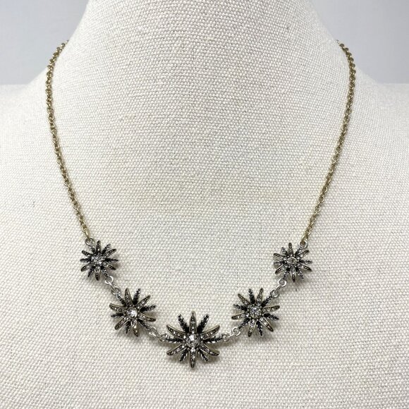 Vintage Starburst Rhinestone Necklace Gold & Silver‎ Tone Adjustable Chain - Picture 1 of 12